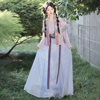Elegant Purple and White Hanfu Dress with Floral Embroidery