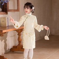 Mother & Daughter Matching Cheongsam – Elegant Fur-Trimmed Winter Hanfu Dress