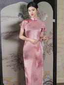Pink Full-Front Long Qipao | Traditional Design Elegant Women’s Style
