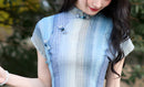 Summer Blue White Striped Retro Qipao | Slim Fit Vintage Cheongsam Dress