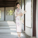 Pink Floral Three-Quarter Sleeve Qipao Dress | Refined Formal Look