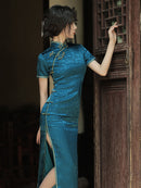 Vintage Chinese Jacquard Qipao Dress | Slim Fit Mandarin Collar Cheongsam