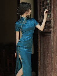 Vintage Chinese Jacquard Qipao Dress | Slim Fit Mandarin Collar Cheongsam