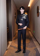 Men’s Black Bamboo Embroidery Zhongshan Suit