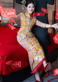 Winter Longfeng Gua Bridal Outfit | Heavy-Embroidery Xiuhe Two-Piece