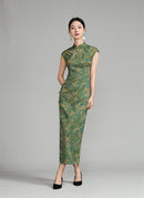 Shanghai Vintage Style Jacquard Satin Qipao | Sleeveless Long Cheongsam
