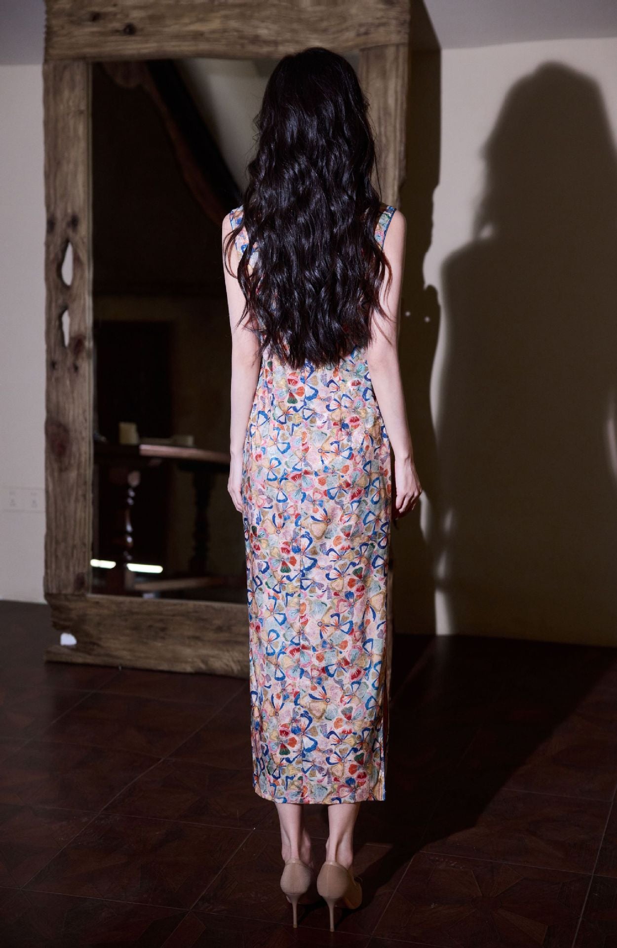 Sleeveless Slim Cheongsam Dress | Artistic Printed Evening Gown