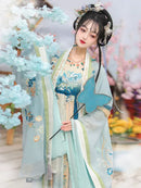 Traditional Chinese Hanfu Dress with Butterfly Embroidery and Flowing Layers