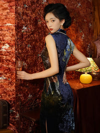 Floral Print Vintage Qipao | Slim Fit Mandarin Collar Long Maxi