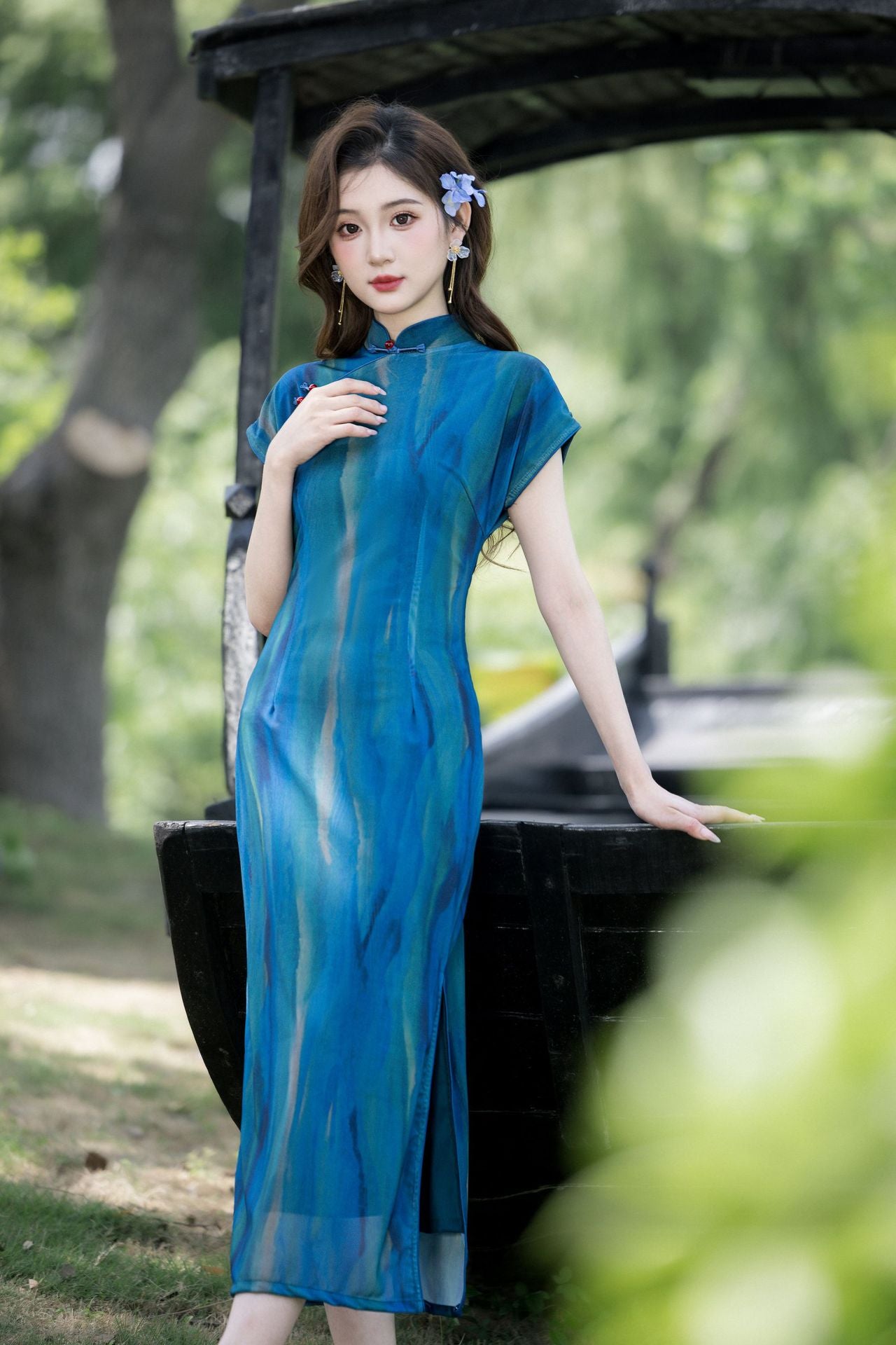 优雅中国风女式花卉旗袍