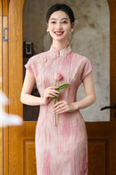 Half-Overlap Long Qipao | Cap-Sleeve Slim Mandarin Dress