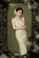 Pink Floral Sleeveless Velvet Qipao Dress | Slim Mandarin Maxi