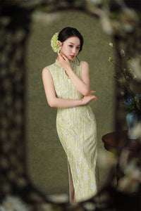 Pink Floral Sleeveless Velvet Qipao Dress | Slim Mandarin Maxi