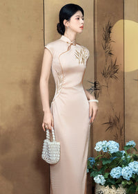 Bamboo Embroidered Qipao | Slim Mandarin Maxi Cheongsam