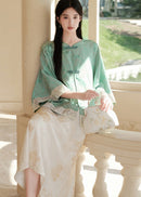 Modern Chinese Set | Brocade Frog-Button Cape Top & Maxi Skirt