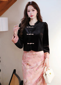 Embellished Frog-Button Top & Jacquard Skirt Set | New Chinese
