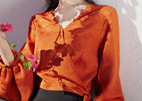 Modern Hanfu Mamian Skirt Set | Jacquard Wrap V-Neck Top with Lantern Sleeves