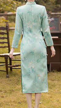 Jacquard Bamboo Long Sleeve Winter Qipao | Elegant Daily Wear