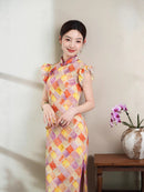 Fashionable Plaid Embroidery Improved Qipao | Colorful Plaid Mandarin Collar Slim Fit Dress