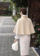 Fuzzy Winter Capelet | Ruffled Collar, Pearl Trim, Warm & Hanfu-Friendly