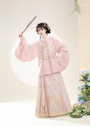 Ming-Style Stand-Collar Embroidered Patch Top & Mamian Skirt Set | Osmanthus Bunny Motif Elegant Hanfu