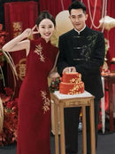 New Chinese Bamboo Embroidery Couple Outfit | Zhongshan & Cheongsam