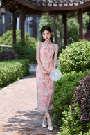 Sleeveless Slim Qipao | Watercolor Print Modern Cheongsam Maxi