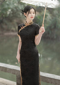 Black Mandarin Collar Qipao | Exquisite Tassel Detail Slim Fit Dress