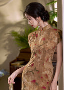 Classic Shanghai Qipao | Summer Cap-Sleeve Mandarin Maxi with Ink Floral