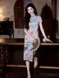 Vintage Qipao Dress | Chinese Slim-fit Mandarin Collar Floral Design