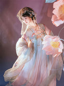 Elegant Hanfu Dress with Floral Embroidery, Soft Pastel Colors