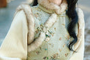 Light Green Daily Plush Vintage Qipao for Winter | Elegant Warmth Long Dress