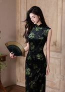 Autumn Velvet Qipao Sleeveless | Modern Mandarin Slim Long Evening Dress