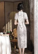 Slim Long Modern Cheongsam Dress | Mandarin Collar & Ink Landscape & Side Slit