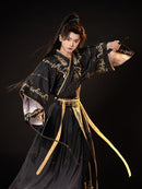 Traditional Black Hanfu for Men – Martial Arts Inspired Robe with Sword Belt