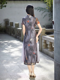 Elegant Sheer Butterfly Cheongsam Hanfu-Inspired Retro Qipao Dress