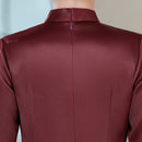 Acetate Stretch Satin Embroidered Qipao Midi | Mandarin Collar