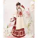Traditional Red & White Chinese Hanfu with Embroidered Floral Design, Elegant Ancient Chinese Dress for Women