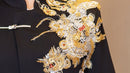 Summer Black Mandarin Collar Zhongshan Suit with Dragon for Wedding