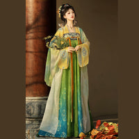 Vintage Chinese Hanfu Dress for Women, Floral Embroidery with Elegant Long Sleeves