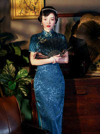 Vintage Chinese Jacquard Qipao Dress | Slim Fit Mandarin Collar Cheongsam