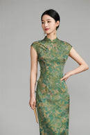 Shanghai Vintage Style Jacquard Satin Qipao | Sleeveless Long Cheongsam