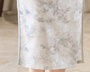 Ivory Jacquard Qipao | Mandarin Collar Slim Midi Dress