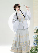 Ming-Style Stand-Collar Embroidered Patch Top & Mamian Skirt Set | Osmanthus Bunny Motif Elegant Hanfu