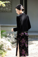 New-Chinese Black Qipao Jacket | Fitted V-Neck with Beaded Frog Buttons & Tassels