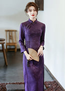 Purple Long-Sleeve Qipao for Mothers
