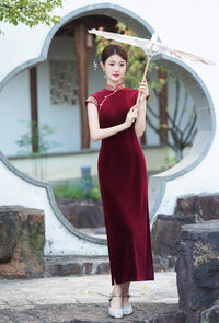 Spring Red Short-Sleeve Modern Qipao Maxi | Elegant Mother Dress