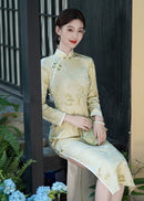 Vintage Long-Sleeve Daily Qipao | Mandarin Collar, Side Placket & Slit Gown