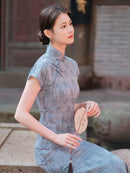 Blue Floral Qipao | Short-Sleeve Vintage Cheongsam Dress