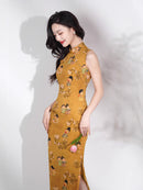 Vintage-Inspired Floral Cheongsam Dress Traditional Chinese Qipao Elegant Midi Gown
